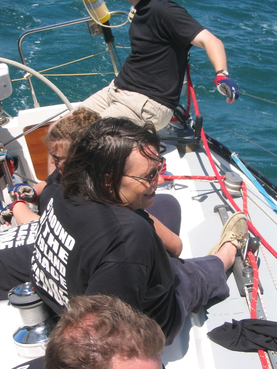 Ace navigator, Carole, on deck... a rare sight!